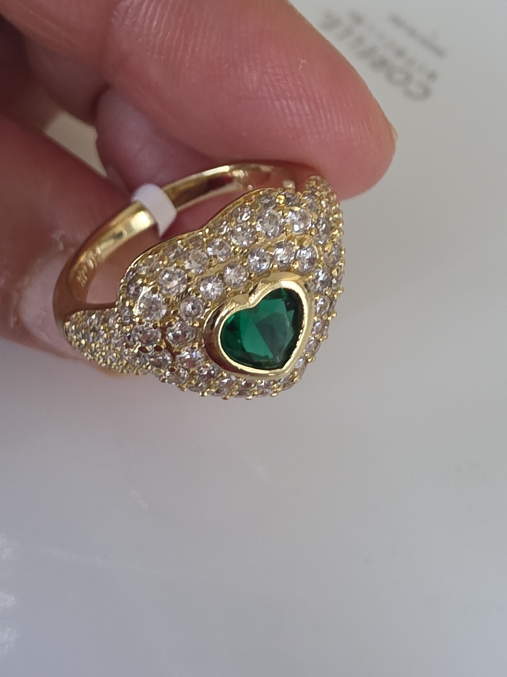 Gold Heart Ring with Emerald Green Gemstone